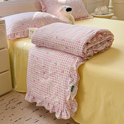 DecorBites™ Korean Cotton Patchwork Quilt with Lace and Ruffle for Summer