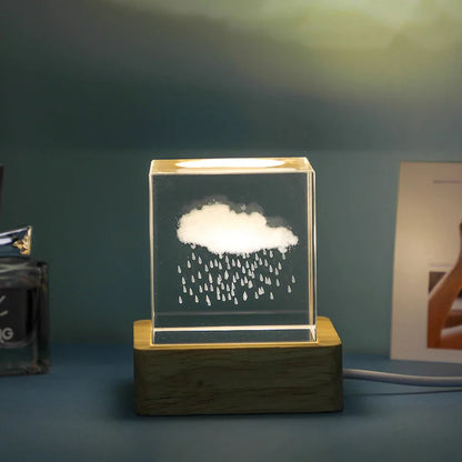 DecorBites™ 3D Moon Solar Galaxy Crystal Glass Cube Night Light Desktop Decor