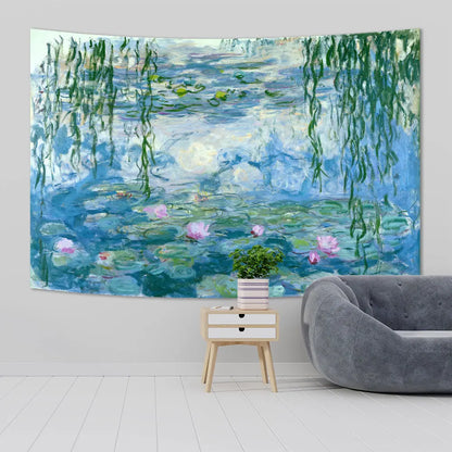 Decobites Water Lily Oil Painting Tapestry: Aesthetic Monet Artwork Home Decor