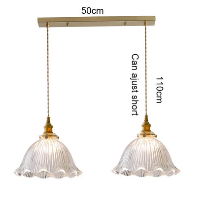 Korean Retro Glass Pendant Light With Wood Accent