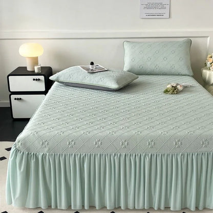 DecorBites™ Ice Bean Jacquard Bed Skirt Set - 3 Piece, Summer Washed Mattress Mat