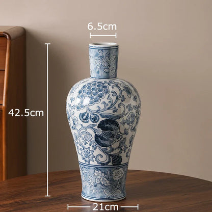 DecorBites™ Blue & White Porcelain Vase Pot for Stylish Room Aesthetic Decor & Flowers