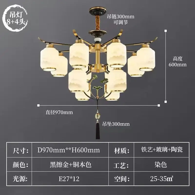 DecorBites™ Chinese Zen Chandelier for Home, Hotel, and Restaurant Living Room Lighting
