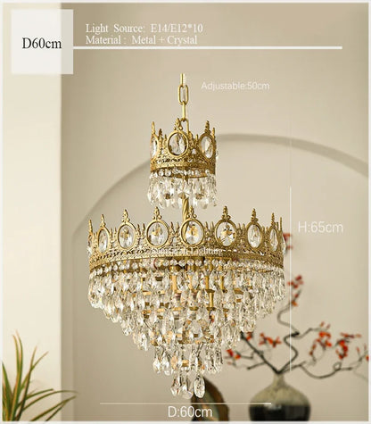 Decorbites™ Kronen-Kristall-Leuchter – Goldener Vintage-LED-Hängeleuchter für elegante Innenbeleuchtung