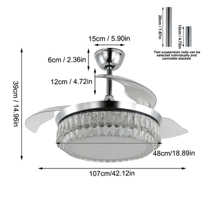 DecorBites™ Crystal Fan Chandelier LED Light Retractable Blades Dimmable Remote Modern Home Decor