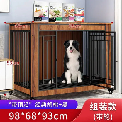 DecorBites™ Large Wood Dog Cage House | Indoor Solid Wooden for Big Dogs