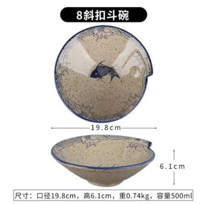 DecorBites™ Japanese Fish Print Ceramic Tableware - Special-shaped Large Dinner Plate Set
