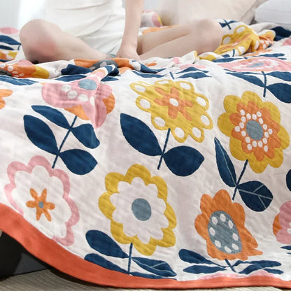 DecorBites™ Japanese Cotton Gauze Flower Blanket: Soft and Breathable Summer Throw