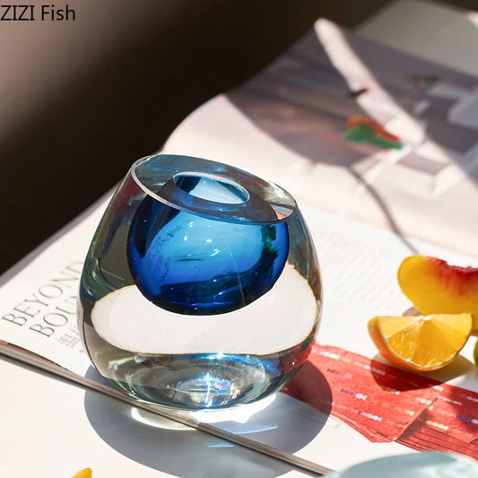 DecorBites™ Colorful Glass Vase Oblique Flower Pot Desk Decoration Room Aesthetic Decor