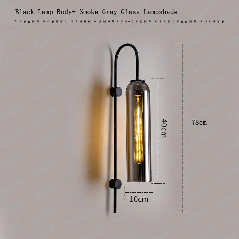 DecorBites™ E27 Glass Wall Light in Smoke Gray Amber Milky White Green for Bedroom Living Room
