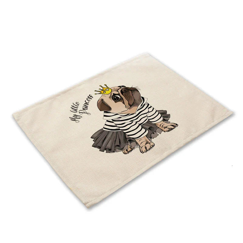 DecorBites™ Cute Dog Linen Dining Mats Coasters 42*32cm Home Decor