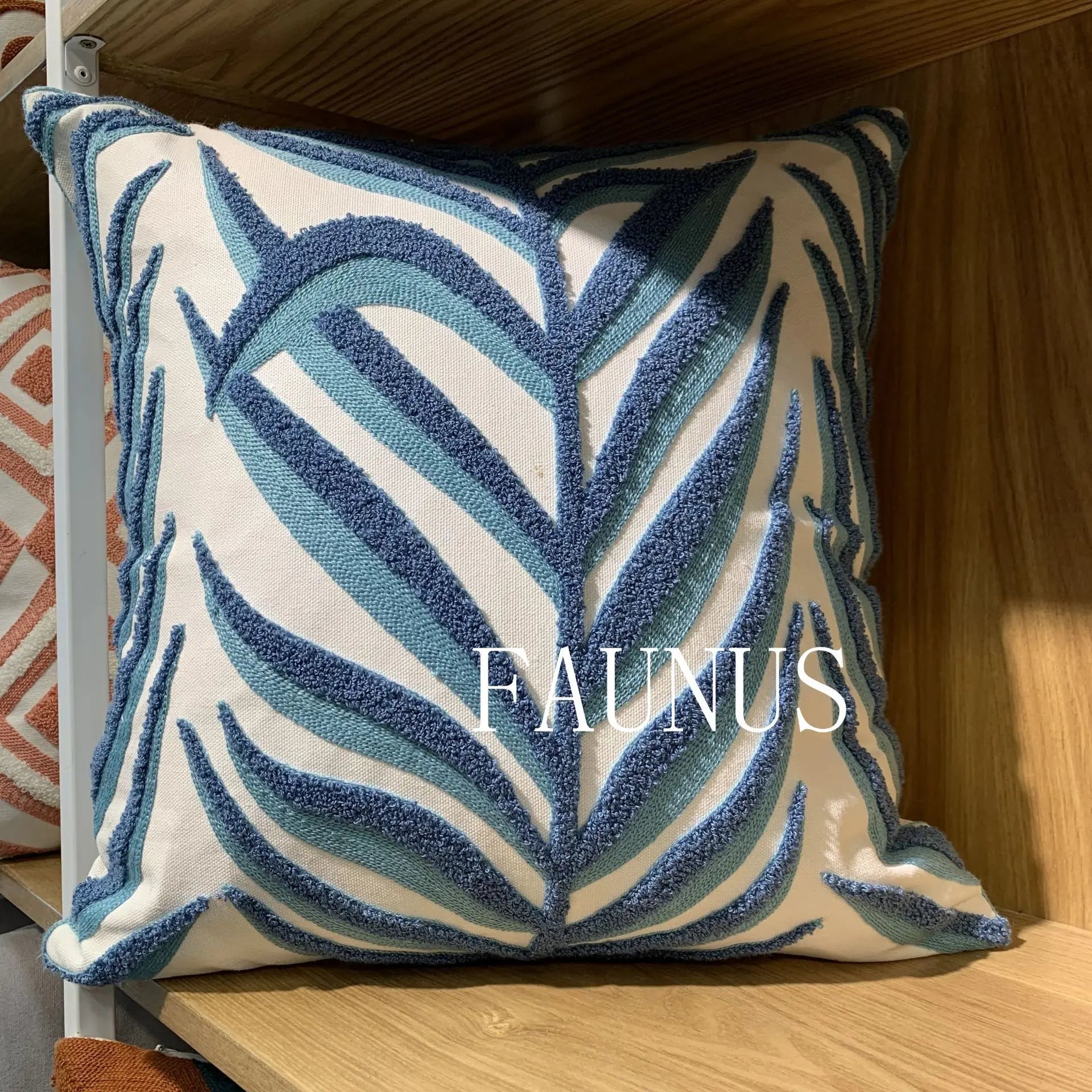 Leaf Embroidered Cotton Cushions