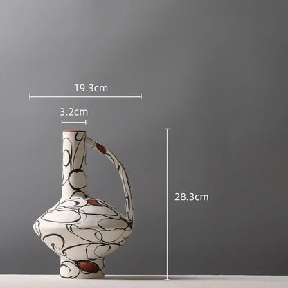 Jarrón de cerámica DecorBites™ con diseño geométrico de grafiti y asas para decoración del hogar y arreglos florales.