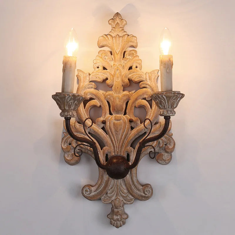 DecorBites™ Elegant Solid Wood Carving Antique Wall Lamp for Home Decor