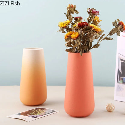 DecorBites™ Gradient Ceramic Vase Cylinder Desk Decoration Floral Vases Modern Room Decor