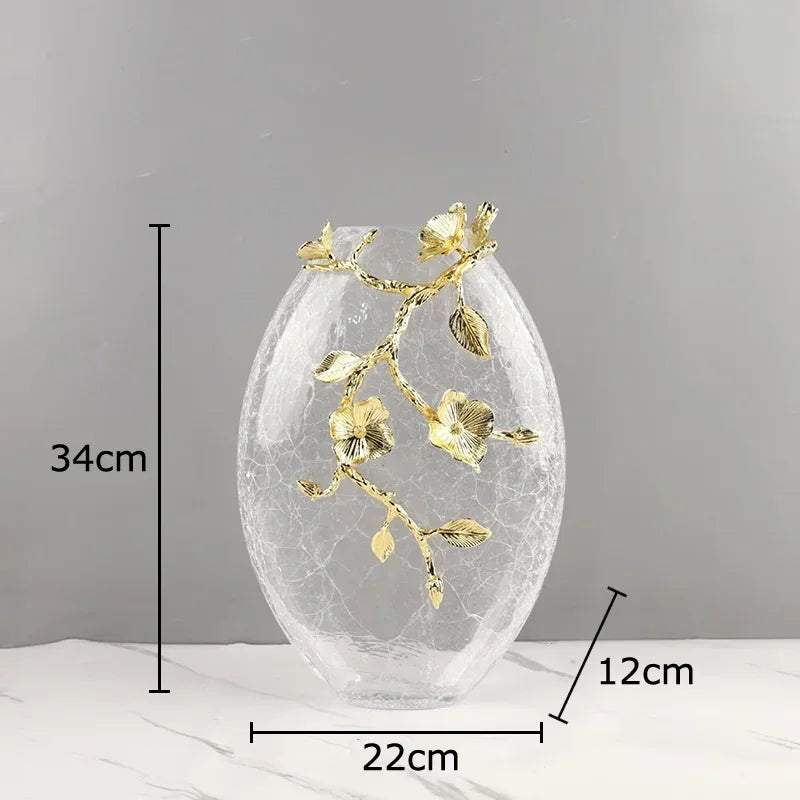 DecorBites™ Golden Flower Glass Vase Desk Decoration, Aesthetic Floral Vases, Room Decor