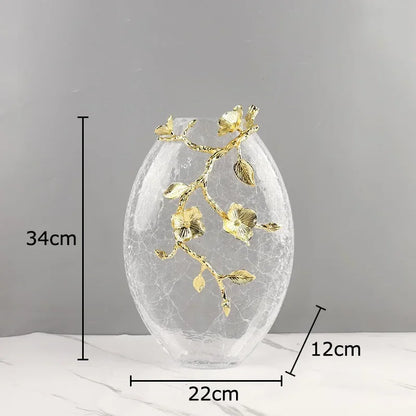 DecorBites™ Golden Flower Glass Vase Desk Decoration, Aesthetic Floral Vases, Room Decor