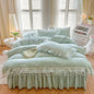 Decobites Seersucker Princess Bedding Set with Lace Ruffles - 4Pcs