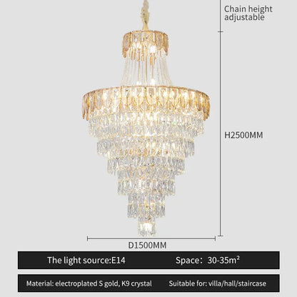 DecorBites™ Crystal Chandelier Art Living Room Lighting for Duplex Buildings and High-End Restaurants