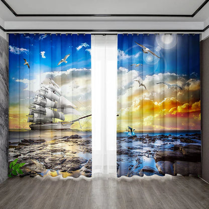 Decobites Ocean Sail & Lighthouse Screen Curtain Set for Kitchen & Coffee Shop