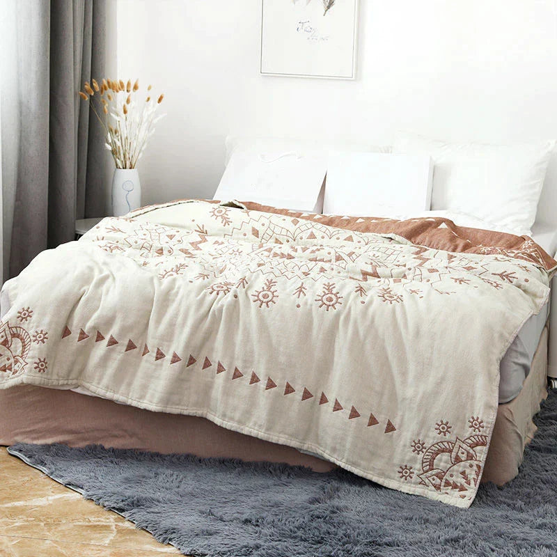 DecorBites™ Japanese Cotton Single Bedspread with Pillow Towel - Floral Birds Design