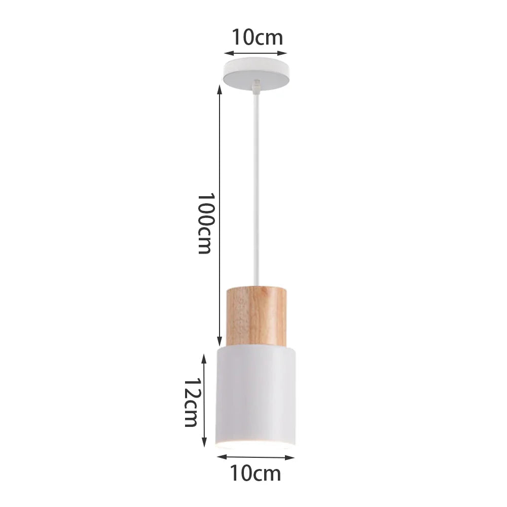 Nordic White Iron Pendant Light With Wood Accent
