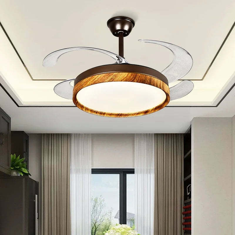 DecorBites™ LED Solid Wood Round Ceiling Fan Light with Remote Control