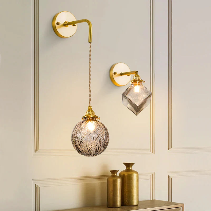 DecorBites™ Grey Glass LED Wall Lamp Bedroom Living Room Loft Modern Copper Wandlamp