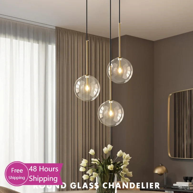 Bubble Glass Ball Pendant Lighting for Bedroom Bedside Kitchen Dining Room Bathroom Hanging Lights Decoration Lamp Ceiling Led