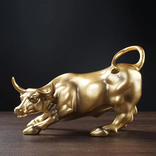 DecorBites™ Gold Wall Street Bull Statue: Office Decor, Living Room Ornament, Desk Decoration