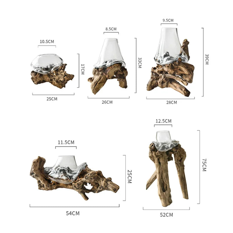DecorBites™ Glass Bonsai Vase Hydroponic Pots Art Wooden Frame Home Decoration