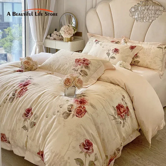 Juego de cama DecorBites™ French Vintage Rose de 1000 hilos de algodón egipcio