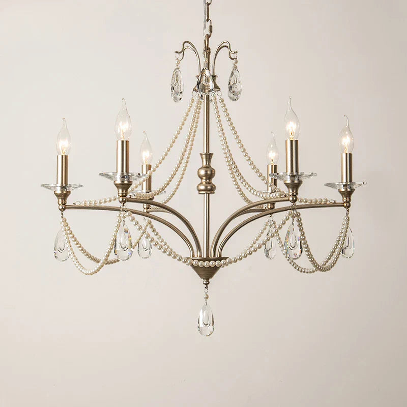 DecorBites™ French Retro Pearl Crystal Chandelier for Home Dining Room Villa Luxury Decor