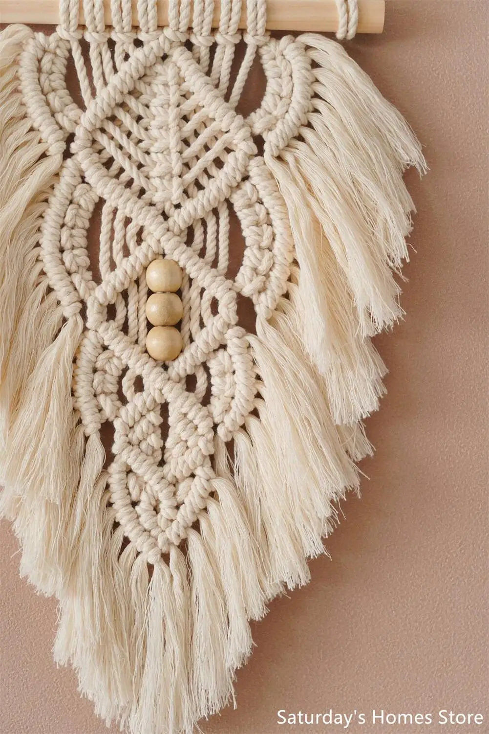 Decobites Handmade Macrame Leaf Hanging Tapestry Wall Decoration Mini Tapestry with Wood Stick