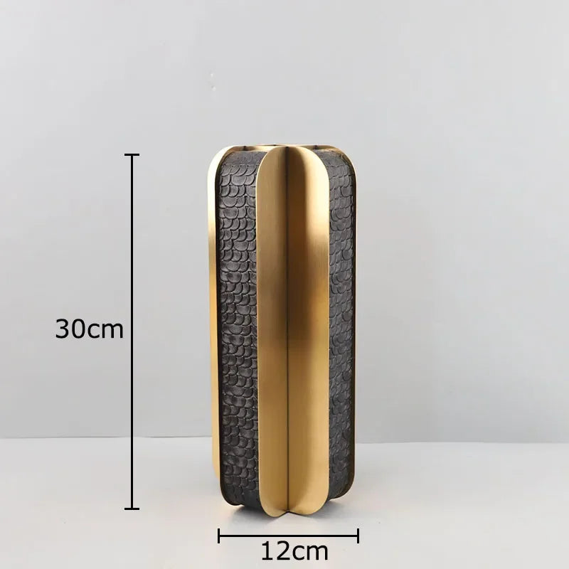 DecorBites™ Golden Geometry Vase Artificial Flower Desk Decor - Leather Floral Room Aesthetic