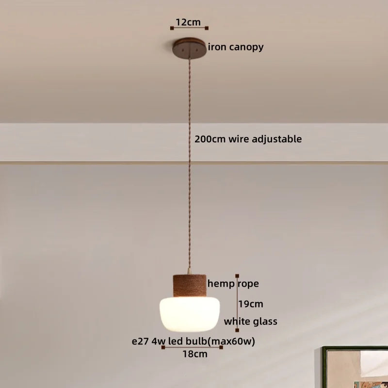 DecorBites™ Hemp Rope LED Pendant Light - Nordic Glass Hanging Lamp for Home Decor