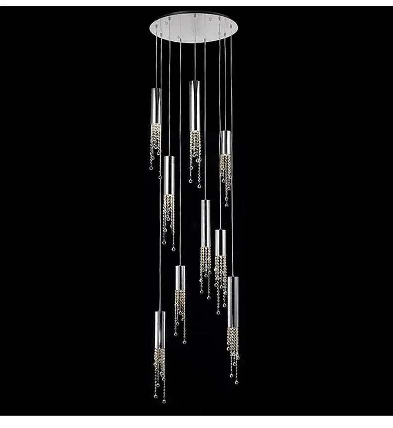 DecorBites™ Luxury Chrome Crystal LED Chandelier for Staircase