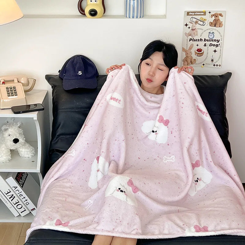 Manta estampada de terciopelo fino de doble cara DecorBites™ para adultos - Ropa de cama y decoración de sofá para primavera y otoño