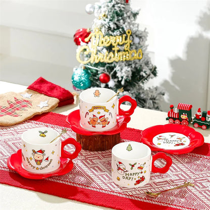 DecorBites™ Christmas Ceramic Santa Tea Set with Spoon, Festive Coffee Cup & Saucer