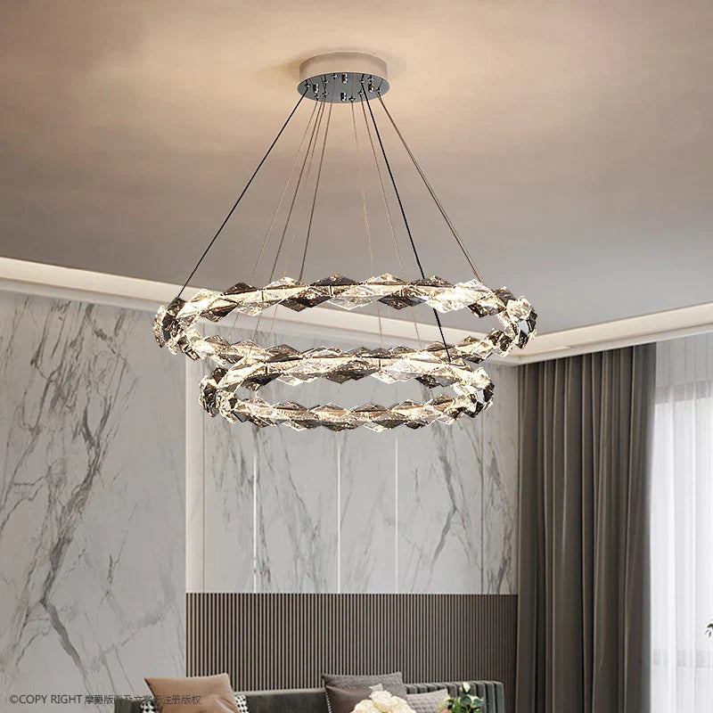 DecorBites™ Crystal Chandelier: Modern Luxury Duplex Staircase Ring Lamp