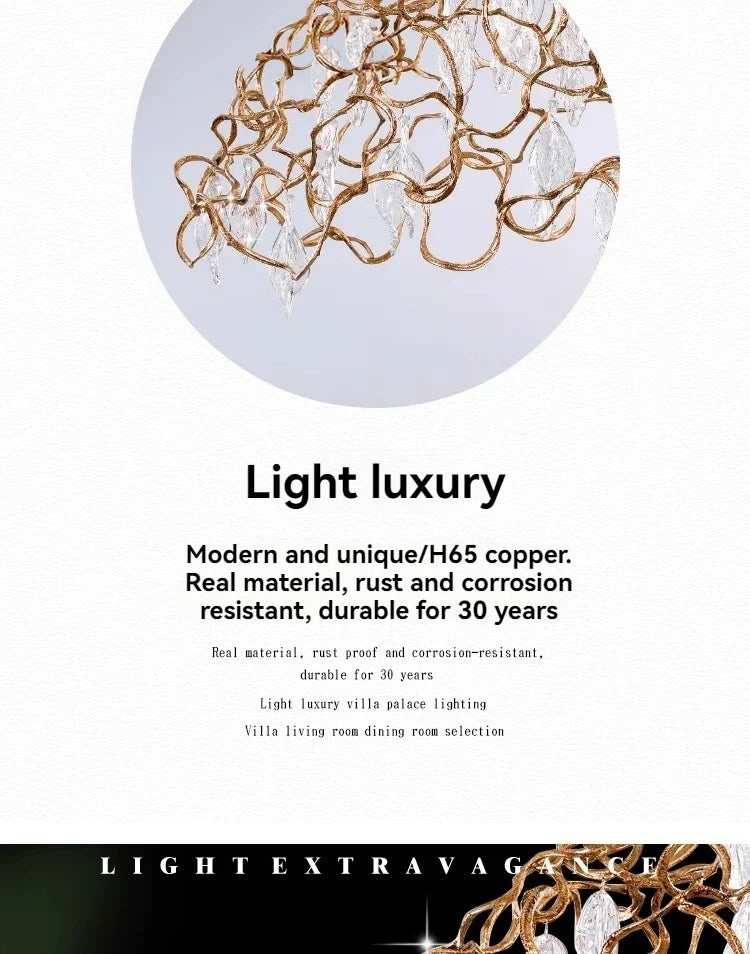 Lámpara de techo DecorBites™ de cristal de cobre para comedor o sala de estar - Iluminación de cristal con forma de rama redonda