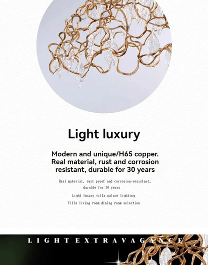 Lámpara de techo DecorBites™ de cristal de cobre para comedor o sala de estar - Iluminación de cristal con forma de rama redonda