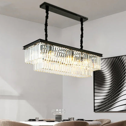 DecorBites™ Gold Black Metal LED Chandelier with K9 Crystal - Retro Square Chain Pendant Lighting