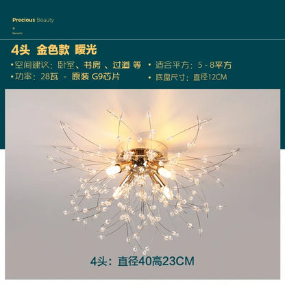 DecorBites™ Golden Dandelion Crystal Chandelier: Warm Nordic LED Ceiling Lamp for Romantic Living Room.