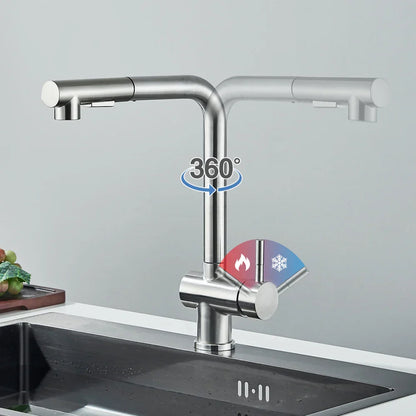 DecorBites™ Brushed Nickel Kitchen Faucet with Dual Spray Nozzle