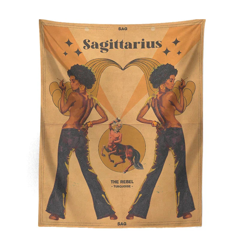 Decobites Constellation Tarot Tapestry: Retro Modern Woman Wall Hanging & Room Decor