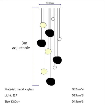 DecorBites™ Gregg Glass Suspension Light - White LED Cobblestone Pendant for Villa Staircase & Shop