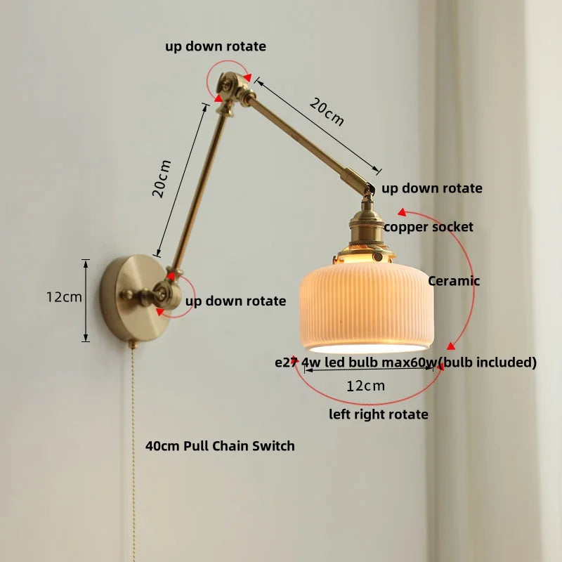 Apliques de pared LED DecorBites™ de cerámica y cobre con interruptor de cadena - Lámpara de noche nórdica moderna