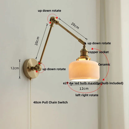 Apliques de pared LED DecorBites™ de cerámica y cobre con interruptor de cadena - Lámpara de noche nórdica moderna