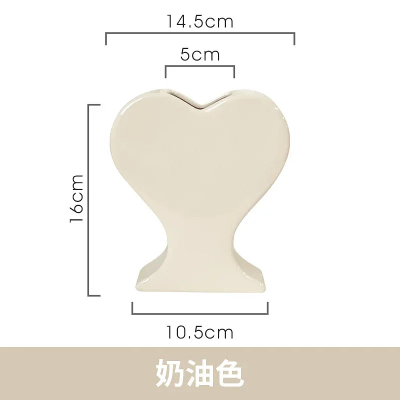 DecorBites™ Heart-shaped Pink Hearts Porcelain Vase - Handicraft Ornament & Home Decor